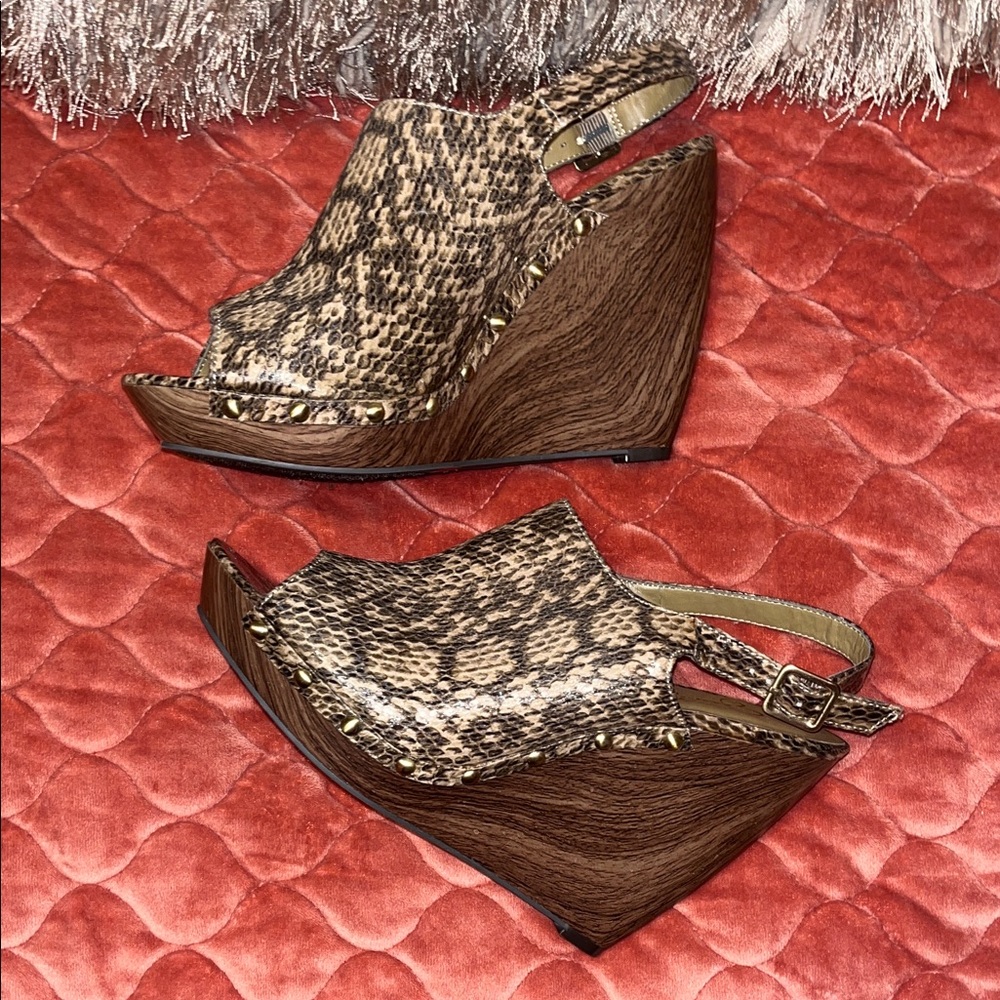 Jessica Simpson Brown Snakeskin Peep-Toe Slingback Mules…New
